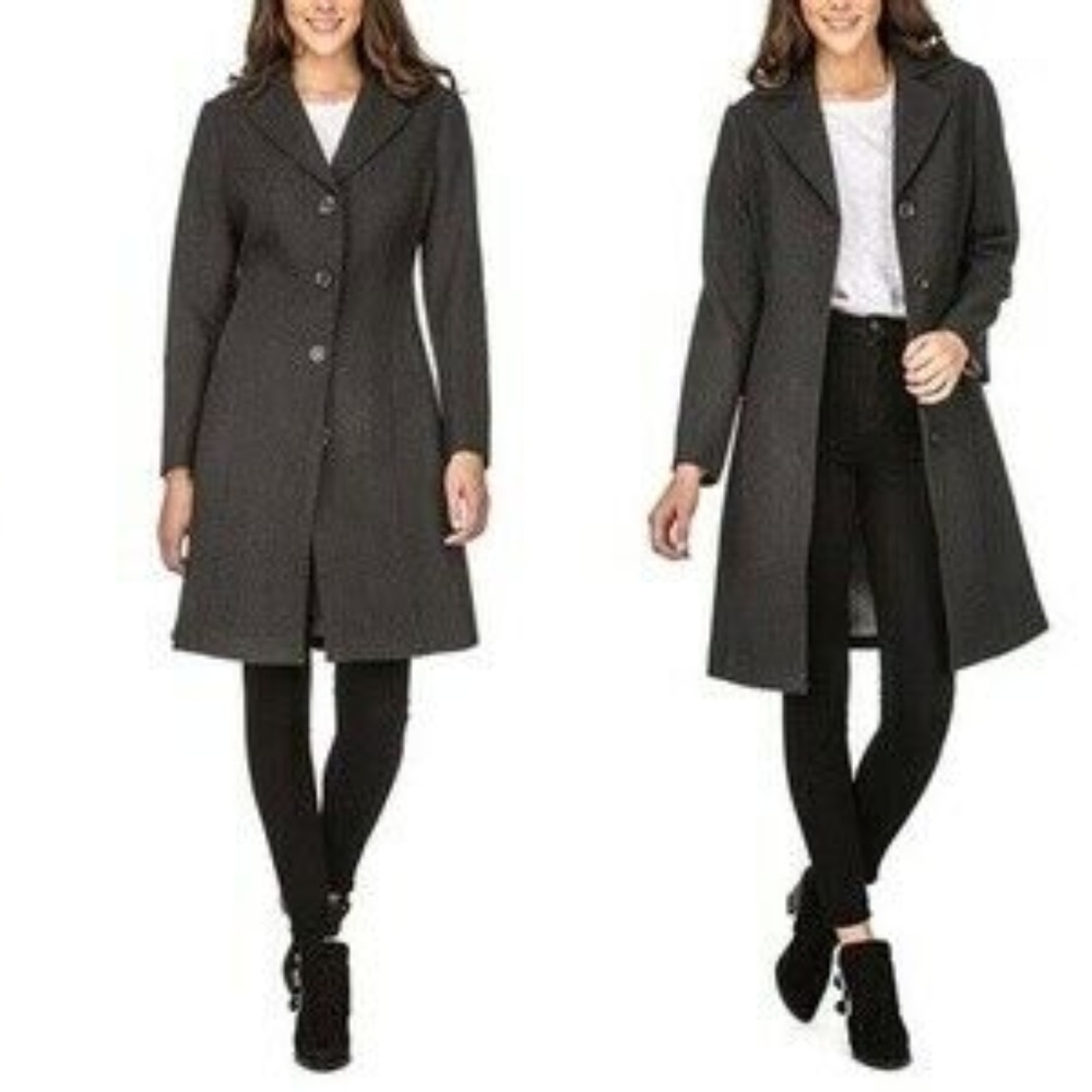 Women's Maxi Walker 3/4 Wool Blend Coat-Charcoal